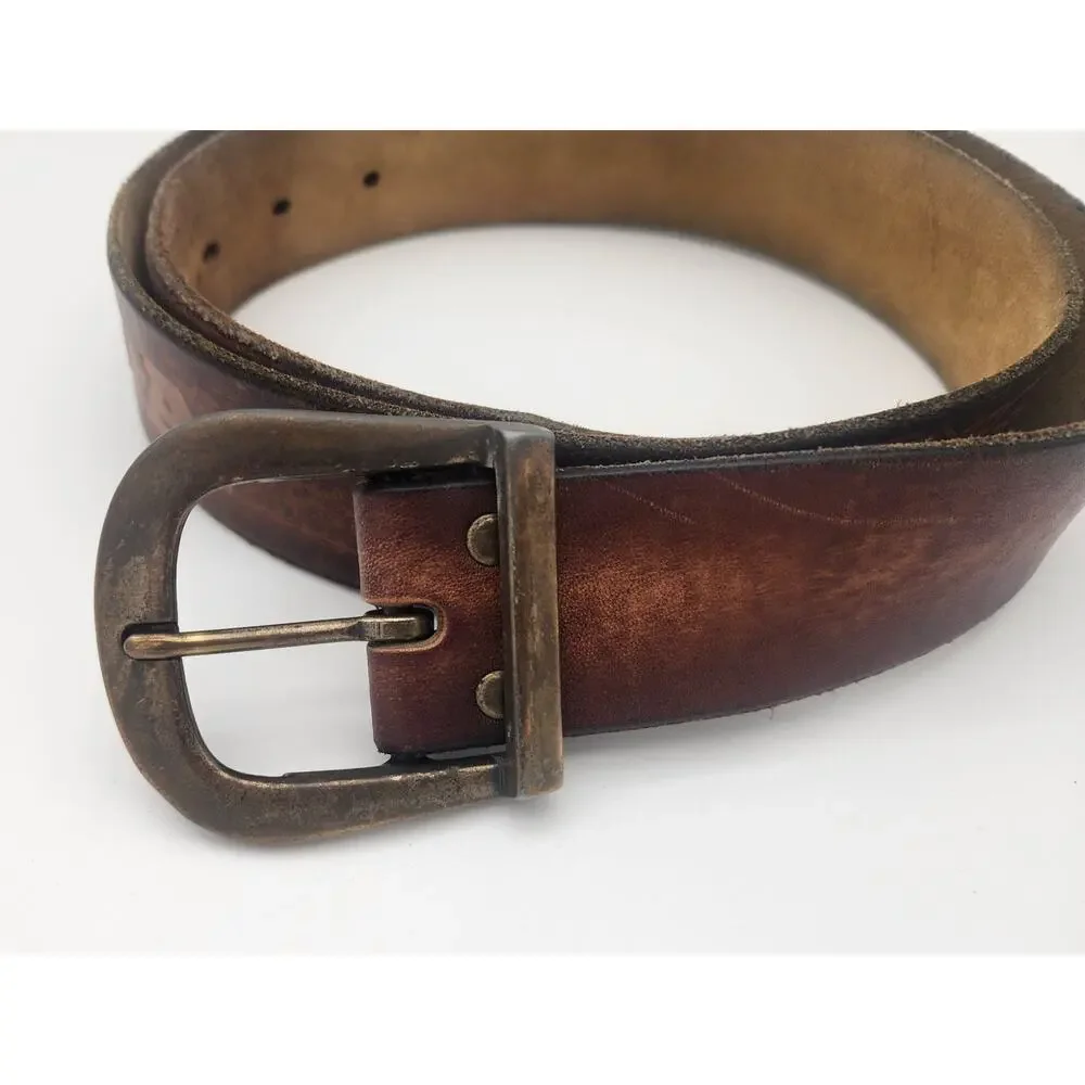 Vintage Leather Belt Size 40 with Ornate Floral Leather Work and HONDA Etching